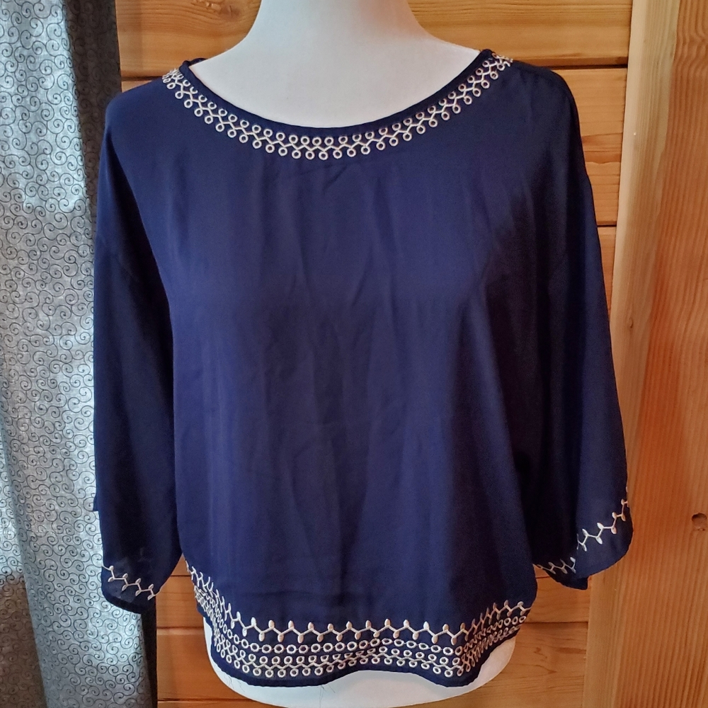 Monteau Navy Blue‎ Sheer Top Size Medium